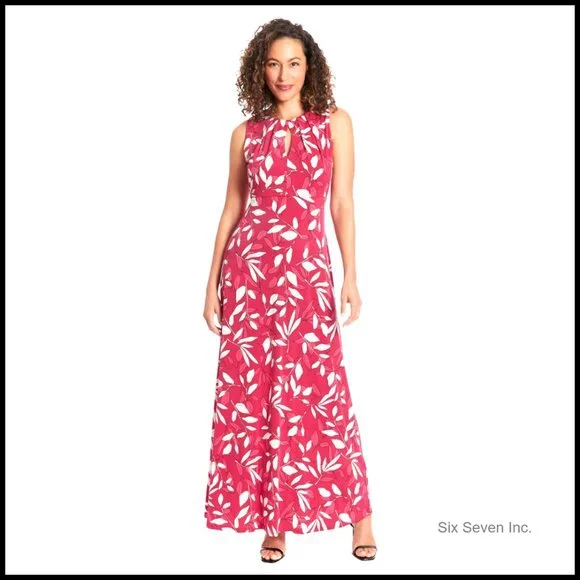 Sleeveless Jewel Neck Pleat Tuck Maxi Dress | Plus Size | 100% Polyester - Picture 1 of 5